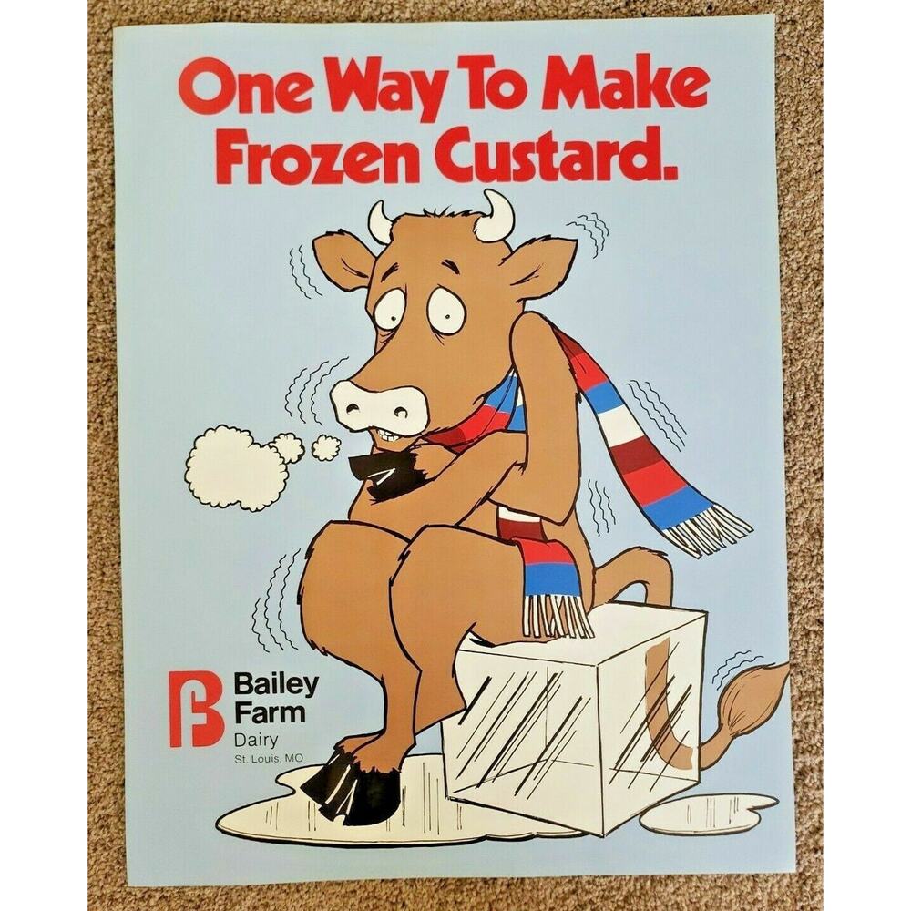 Vintage Bailey Farm Dairy One Way to Make Frozen Custard Poster St Louis Mo. NOS